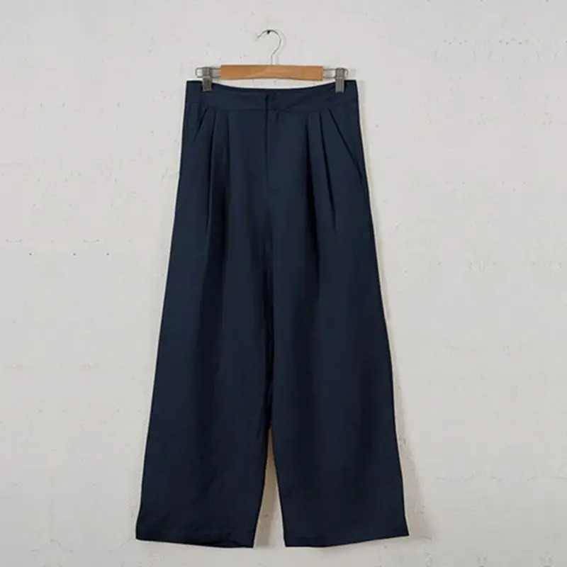Retro Linen Women'S Suits Women 2026 Blue Sleeveless Button Up Vest Tops + Wide Leg Pants Sets 2 Pieces Outfits Ensemble Femme