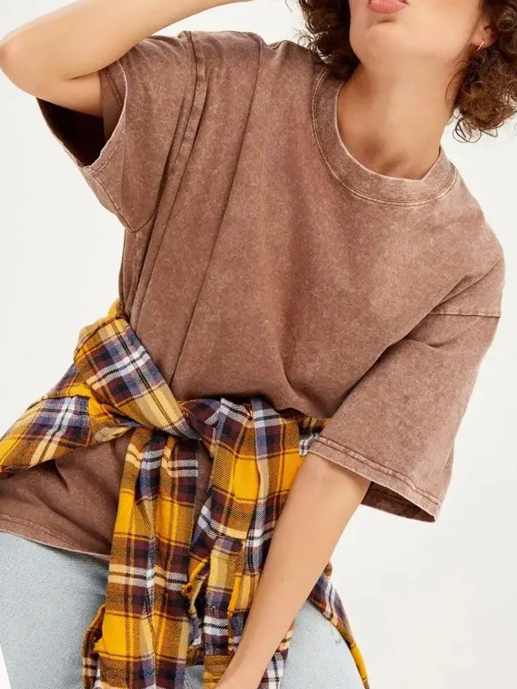 Washed Vintage Oversized T-shirts Women Cotton Top Summer Clothes Women Short Sleeve Tee Women's Oversize T Shirts For Woman