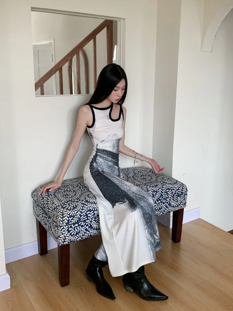 CHEERART Cut Out White Designer Long Dress For Women 2023 Sleeveless A Line Tunics Bodycon Midi Dress Summer Aesthetic Clothes