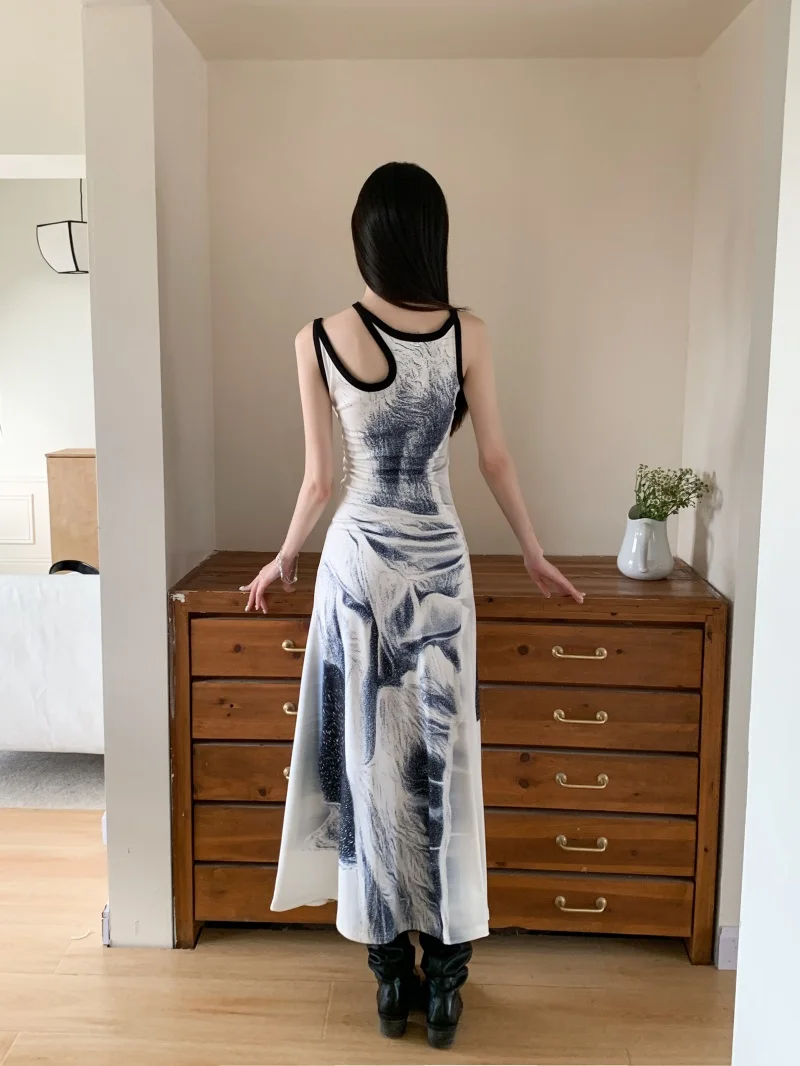 CHEERART Cut Out White Designer Long Dress For Women 2023 Sleeveless A Line Tunics Bodycon Midi Dress Summer Aesthetic Clothes