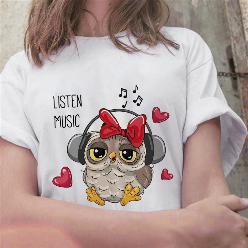 Summer Cute Owl Animal Fashion Cute Casual Couple Short Sleeve T-shirt Women oversized t shirt aesthetic tops