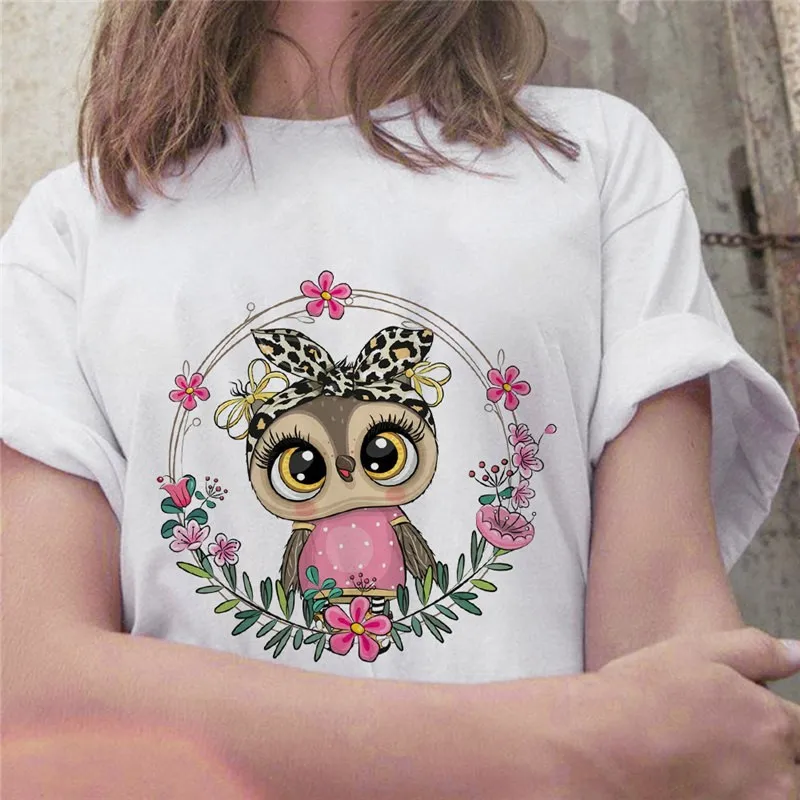 Summer Cute Owl Animal Fashion Cute Casual Couple Short Sleeve T-shirt Women oversized t shirt aesthetic tops