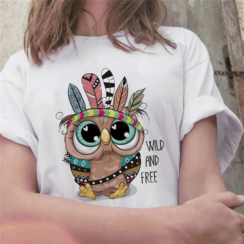 Summer Cute Owl Animal Fashion Cute Casual Couple Short Sleeve T-shirt Women oversized t shirt aesthetic tops