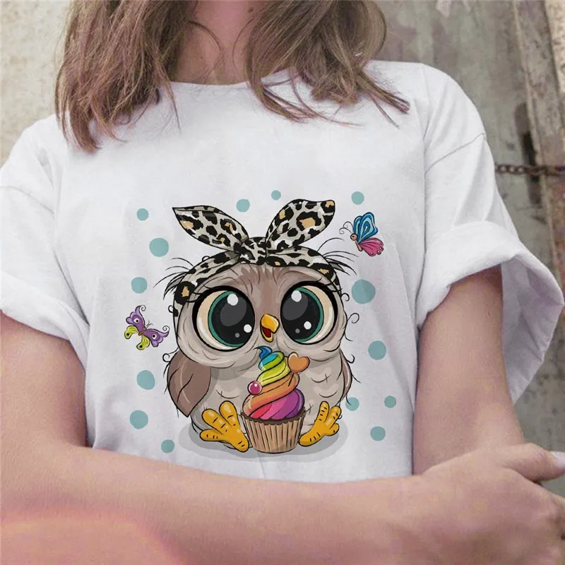 Summer Cute Owl Animal Fashion Cute Casual Couple Short Sleeve T-shirt Women oversized t shirt aesthetic tops