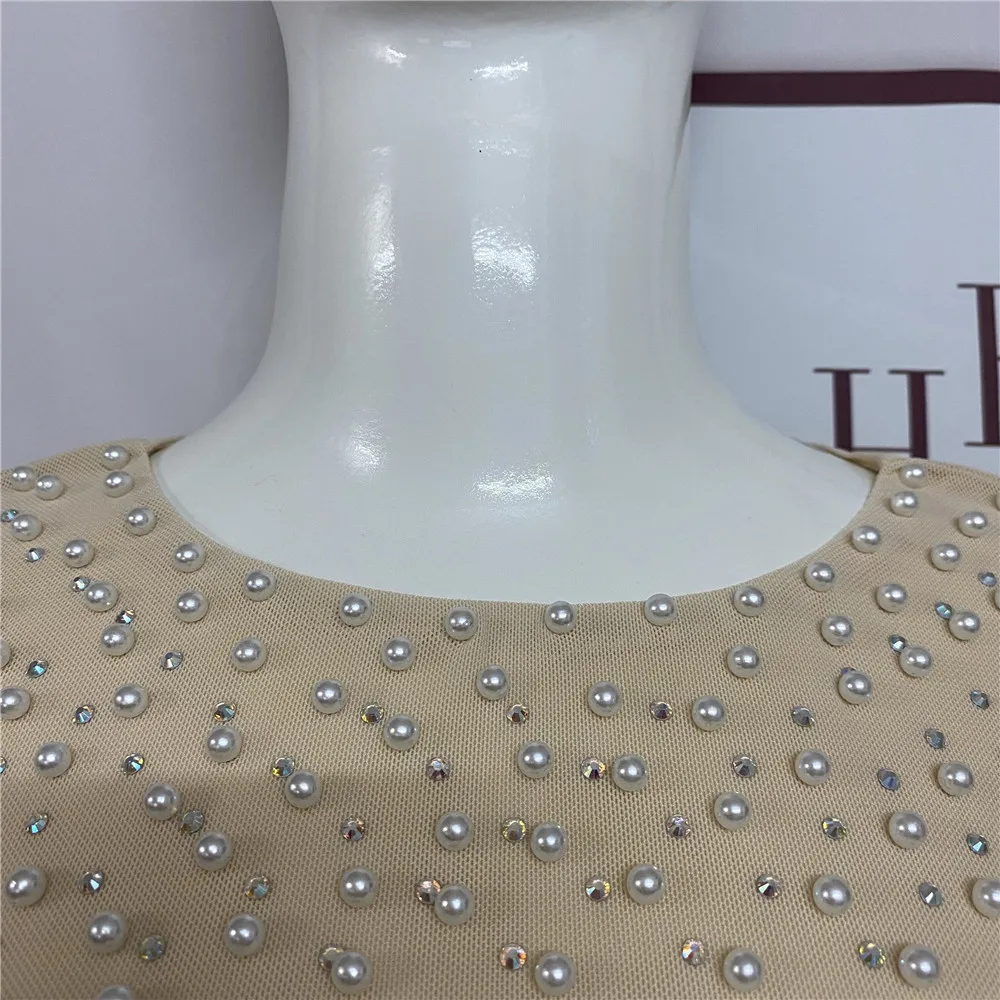 Sexy Beading Fashion Top Women Long Sleeve Clothes Club Party Sexy Mesh Vintage Elegant Tops
