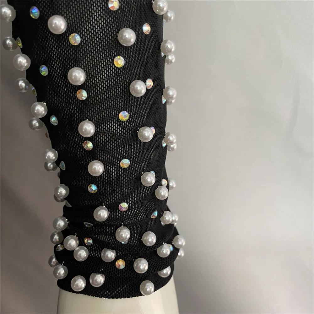 Sexy Beading Fashion Top Women Long Sleeve Clothes Club Party Sexy Mesh Vintage Elegant Tops