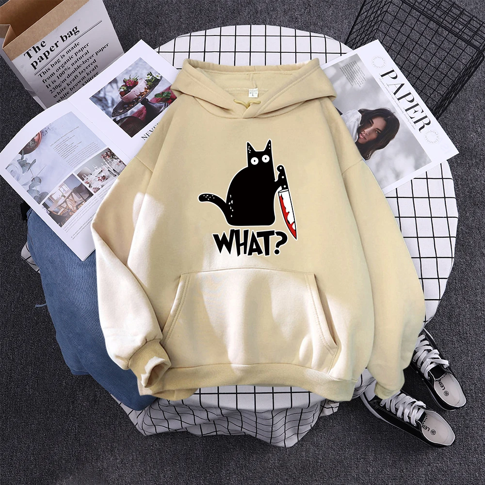 Hoody Little Black Cat And Knife Sweatshirt With Hooded Woman Oversized Aesthetic Hoodie Womens Winter Female Cats Hoodies