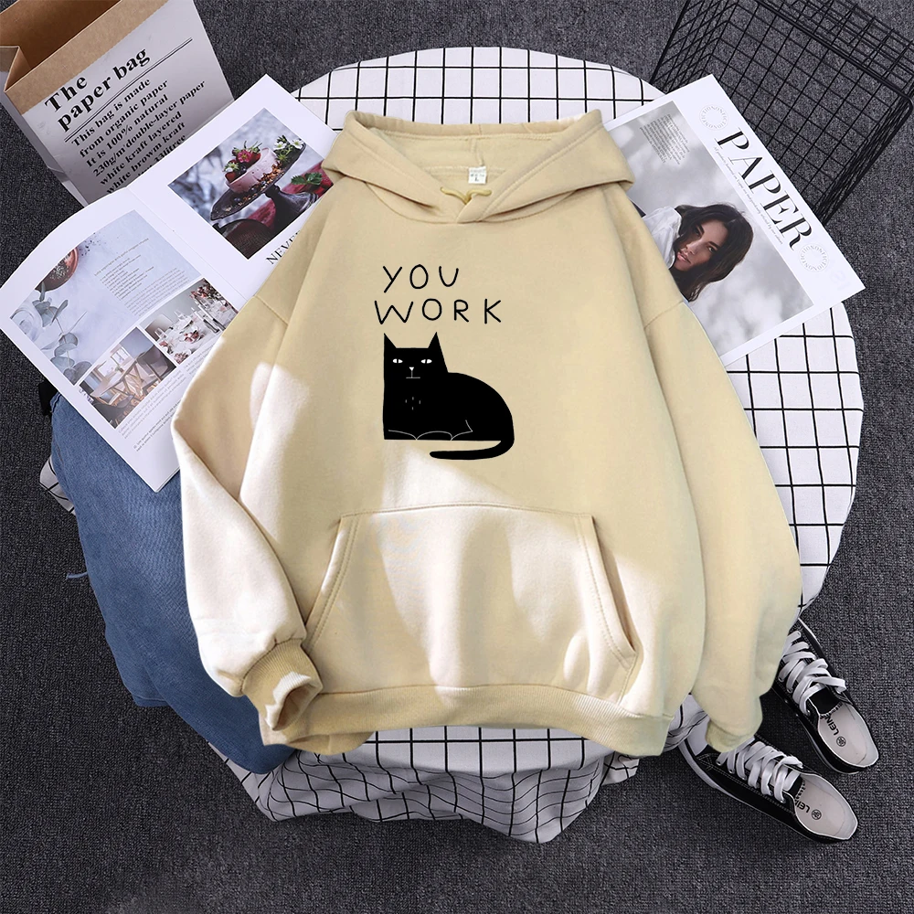 Hoody Little Black Cat And Knife Sweatshirt With Hooded Woman Oversized Aesthetic Hoodie Womens Winter Female Cats Hoodies