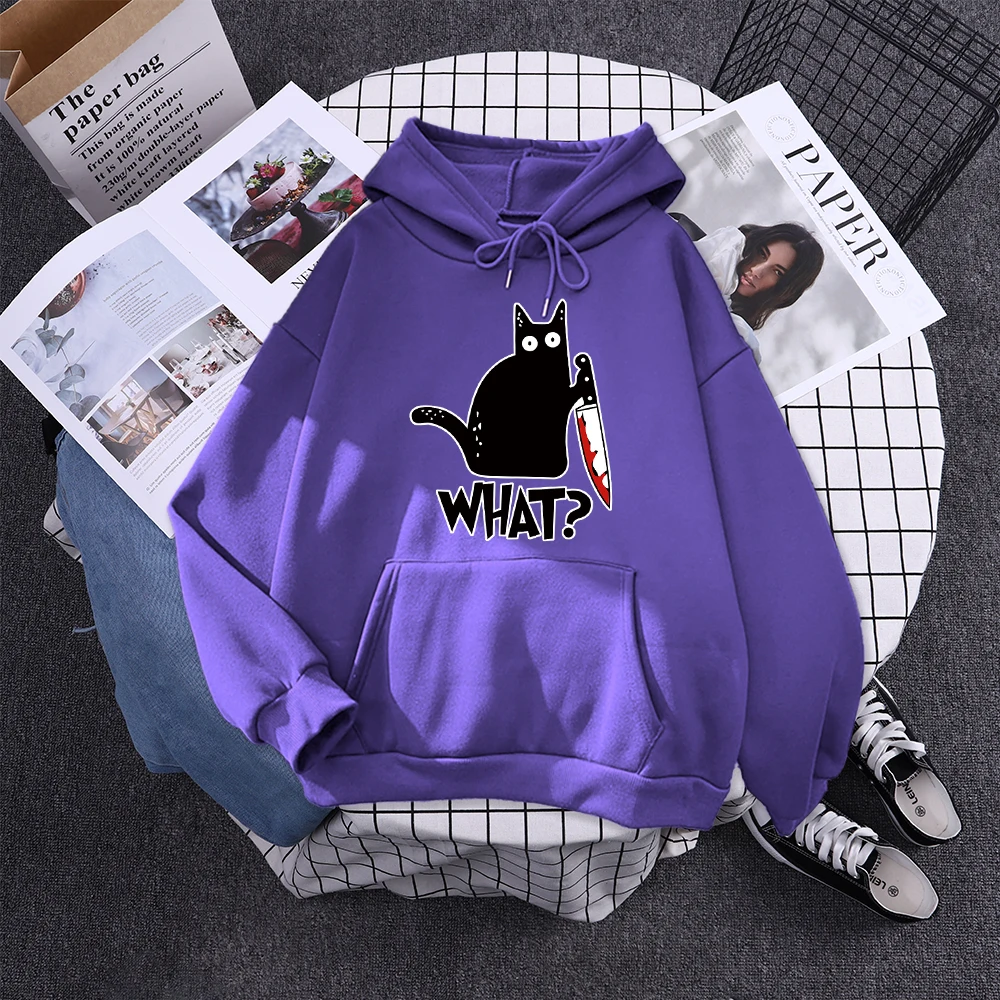 Hoody Little Black Cat And Knife Sweatshirt With Hooded Woman Oversized Aesthetic Hoodie Womens Winter Female Cats Hoodies