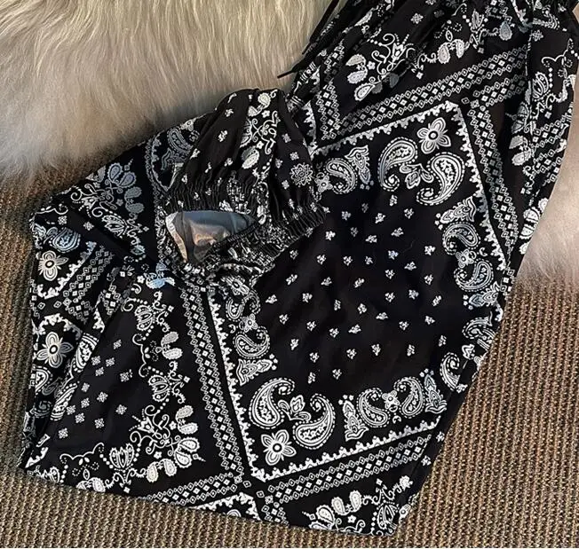 Paisley Women Vintage Trousers Summer Long Pants Bloomers Chiffon Pencil Thin