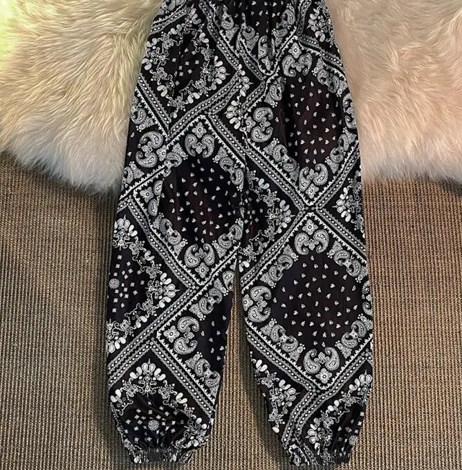 Paisley Women Vintage Trousers Summer Long Pants Bloomers Chiffon Pencil Thin