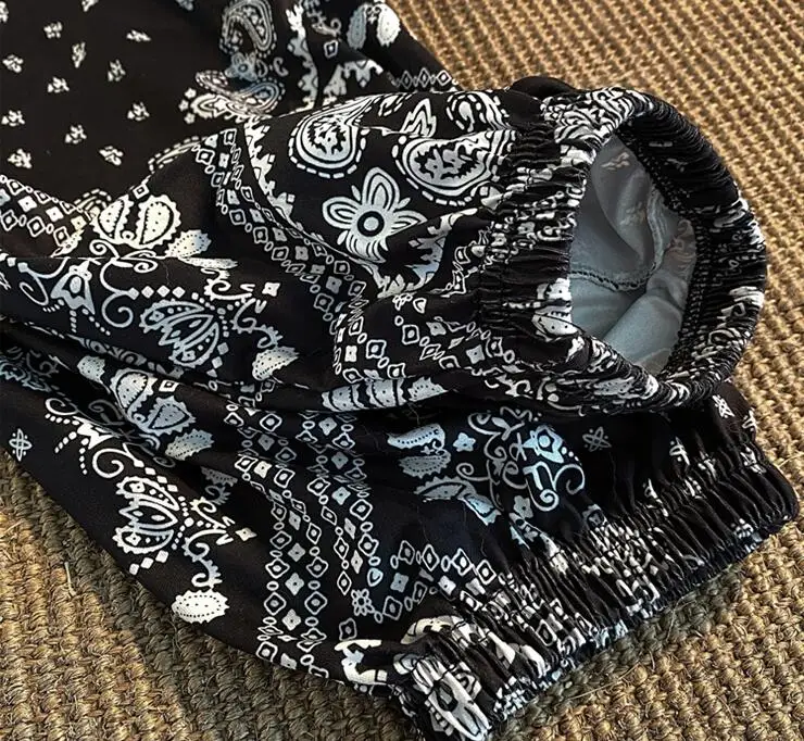 Paisley Women Vintage Trousers Summer Long Pants Bloomers Chiffon Pencil Thin