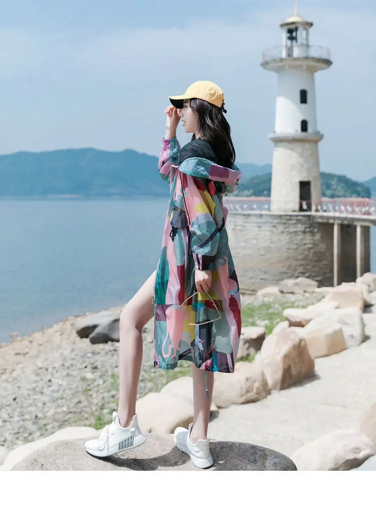 Summer Women's Sun Protection Clothing New UV Protection Jacket Breathable Thin Korean Mid Length Coat Outdoor Active Clothing