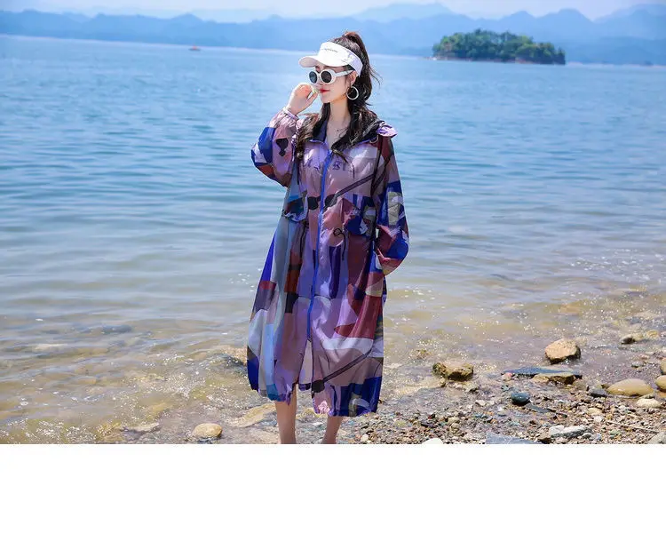 Summer Women's Sun Protection Clothing New UV Protection Jacket Breathable Thin Korean Mid Length Coat Outdoor Active Clothing