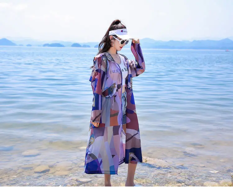 Summer Women's Sun Protection Clothing New UV Protection Jacket Breathable Thin Korean Mid Length Coat Outdoor Active Clothing