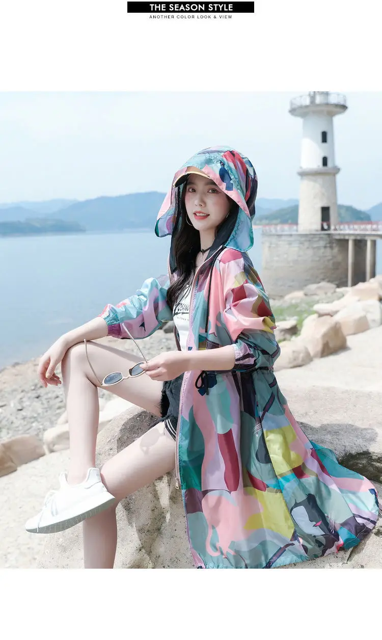 Summer Women's Sun Protection Clothing New UV Protection Jacket Breathable Thin Korean Mid Length Coat Outdoor Active Clothing