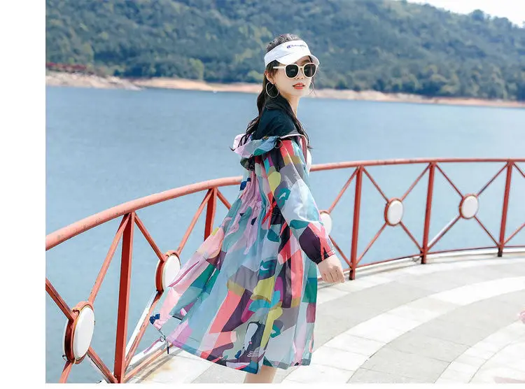 Summer Women's Sun Protection Clothing New UV Protection Jacket Breathable Thin Korean Mid Length Coat Outdoor Active Clothing