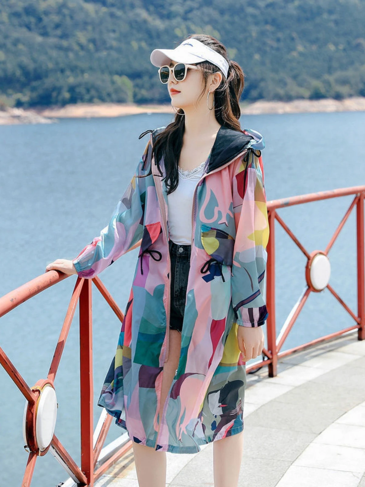 Summer Women's Sun Protection Clothing New UV Protection Jacket Breathable Thin Korean Mid Length Coat Outdoor Active Clothing
