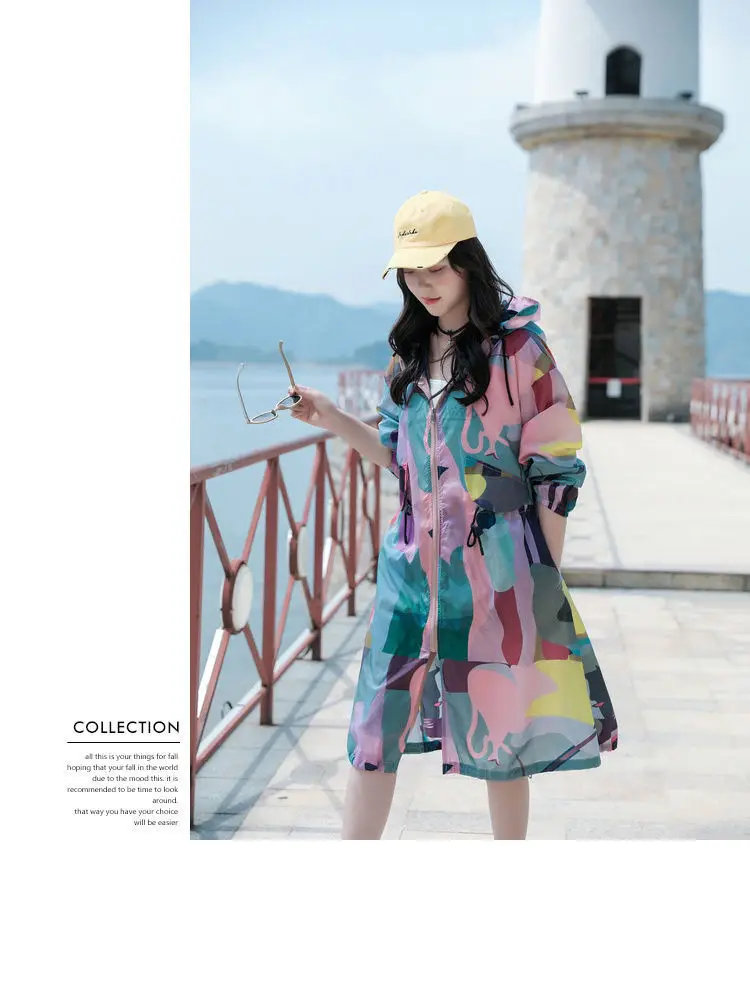 Summer Women's Sun Protection Clothing New UV Protection Jacket Breathable Thin Korean Mid Length Coat Outdoor Active Clothing