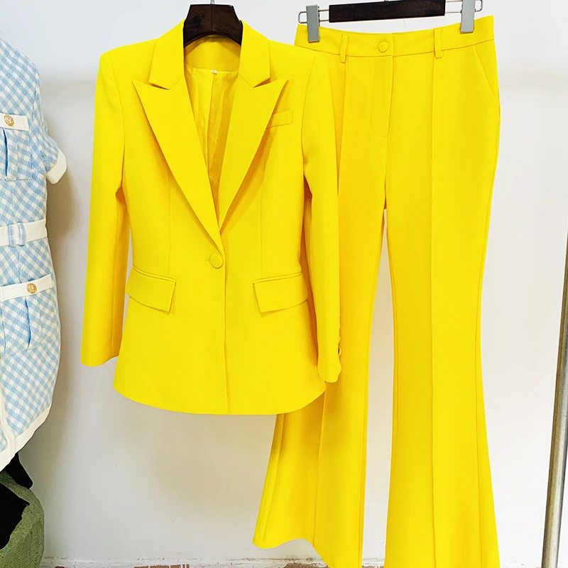HIGH STREET Newest 2026 Runway Designer Suit Set Women's Single Button Blazer Flare Pants Suit