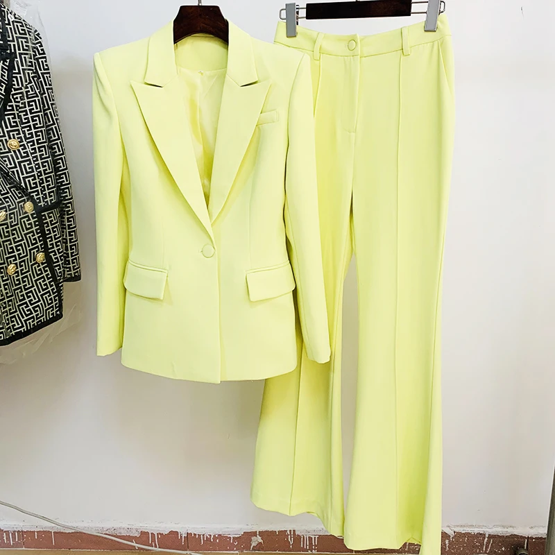 HIGH STREET Newest 2026 Runway Designer Suit Set Women's Single Button Blazer Flare Pants Suit