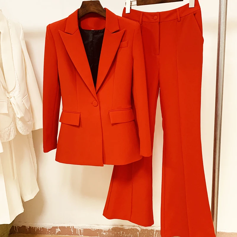 HIGH STREET Newest 2026 Runway Designer Suit Set Women's Single Button Blazer Flare Pants Suit