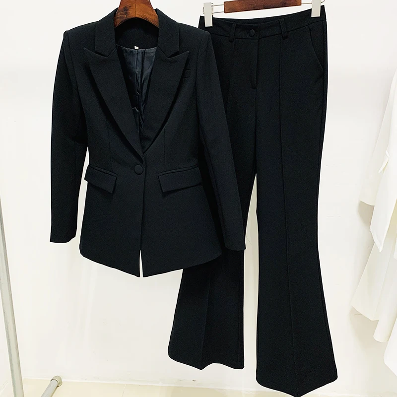 HIGH STREET Newest 2026 Runway Designer Suit Set Women's Single Button Blazer Flare Pants Suit