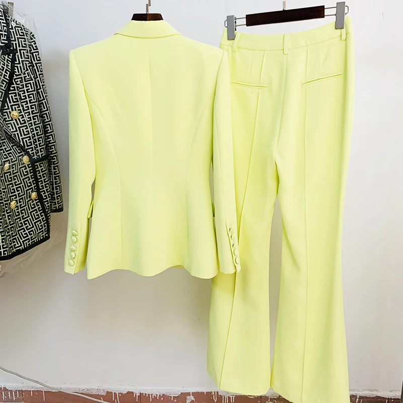 HIGH STREET Newest 2026 Runway Designer Suit Set Women's Single Button Blazer Flare Pants Suit