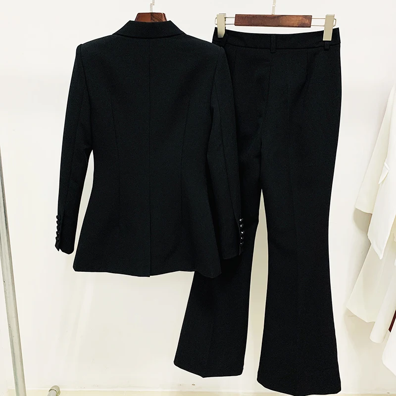HIGH STREET Newest 2026 Runway Designer Suit Set Women's Single Button Blazer Flare Pants Suit