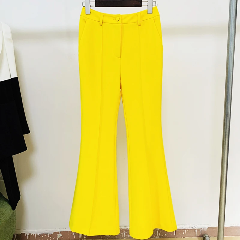 HIGH STREET Newest 2026 Runway Designer Suit Set Women's Single Button Blazer Flare Pants Suit