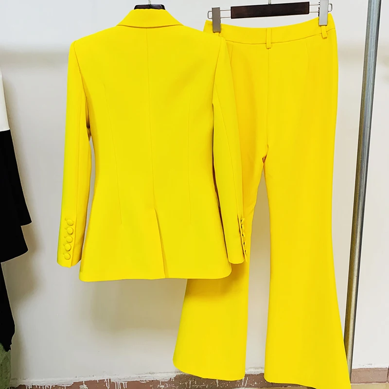 HIGH STREET Newest 2026 Runway Designer Suit Set Women's Single Button Blazer Flare Pants Suit