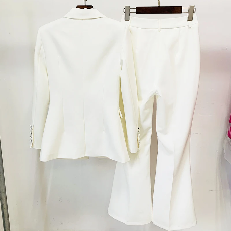 HIGH STREET Newest 2026 Runway Designer Suit Set Women's Single Button Blazer Flare Pants Suit