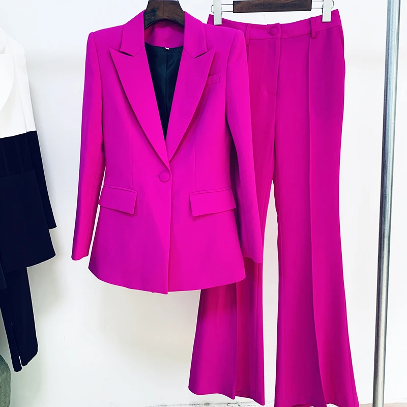 HIGH STREET Newest 2026 Runway Designer Suit Set Women's Single Button Blazer Flare Pants Suit