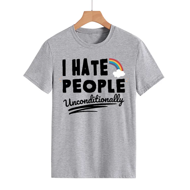 I Hate People Rainbow Print Women T Shirt Short Sleeve O Neck Loose Women Tshirt Ladies Tee Shirt Tops Camisetas Mujer