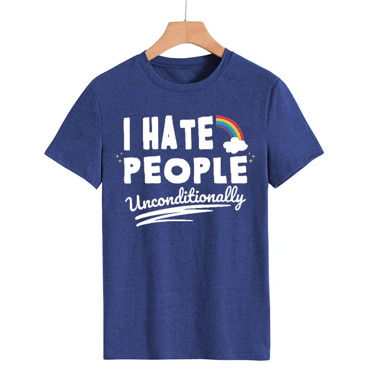 I Hate People Rainbow Print Women T Shirt Short Sleeve O Neck Loose Women Tshirt Ladies Tee Shirt Tops Camisetas Mujer