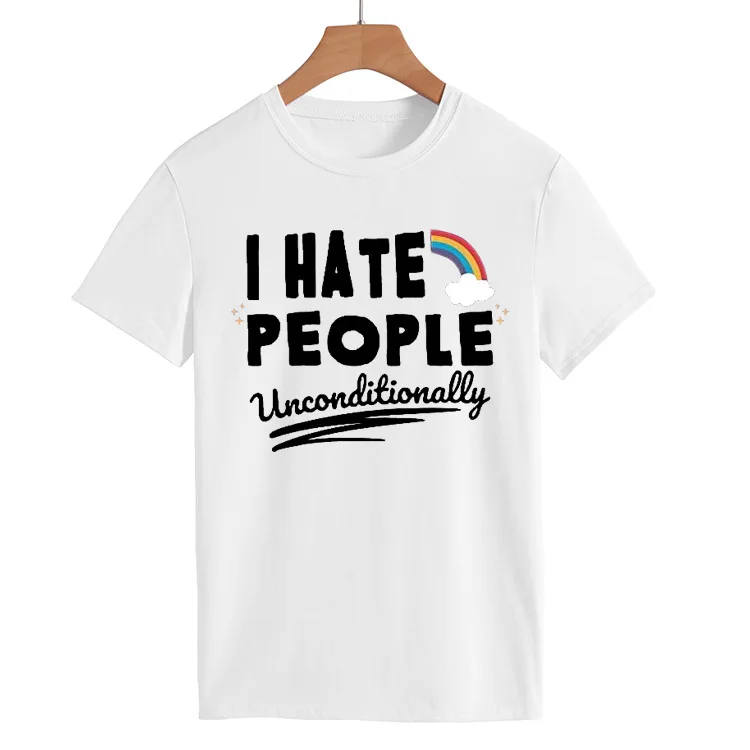 I Hate People Rainbow Print Women T Shirt Short Sleeve O Neck Loose Women Tshirt Ladies Tee Shirt Tops Camisetas Mujer