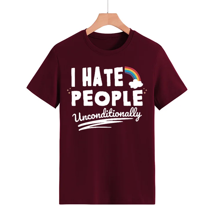 I Hate People Rainbow Print Women T Shirt Short Sleeve O Neck Loose Women Tshirt Ladies Tee Shirt Tops Camisetas Mujer