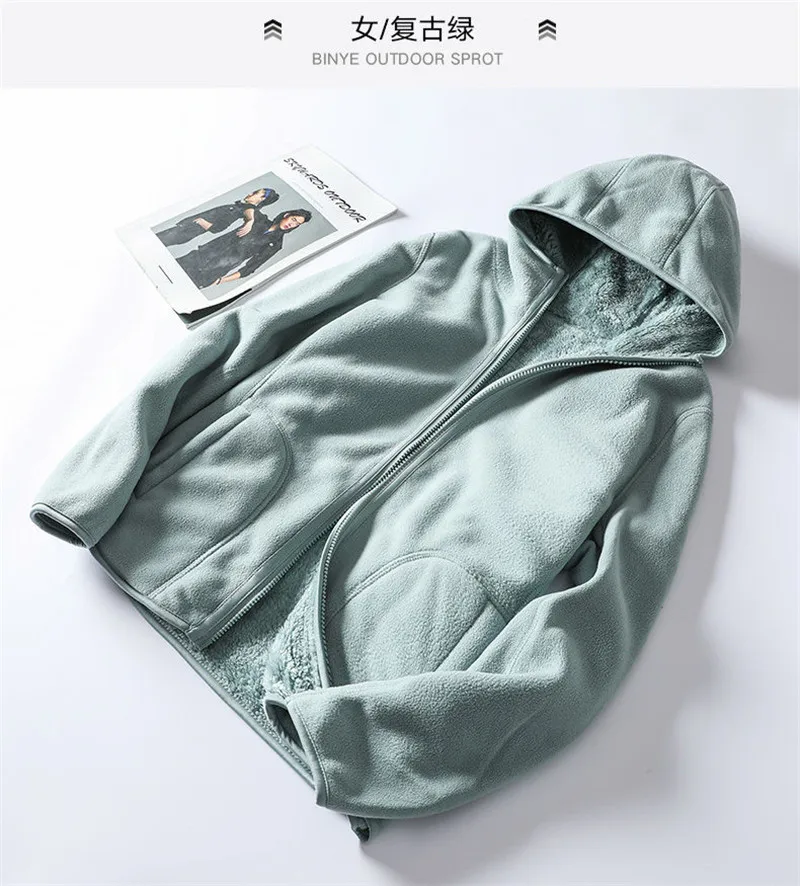Women Hoodie Winter Coral Fleece Outdoor Jacket Women Add Velvet Thickened Warm Double-sided Cardigan Jacket Female Hoody W2407