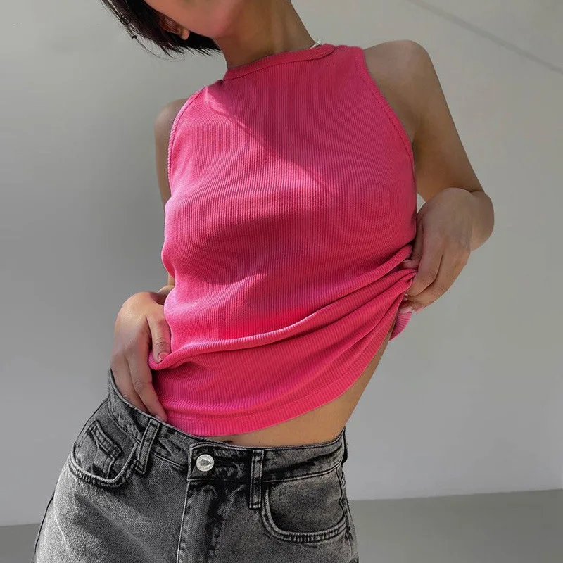 Tank Tops Women Yellow Casual Vest Sleeveless Camis Shoulder Women's Tank Top Ribbed Knitted Tops Summer Woman Shirts Tank Top