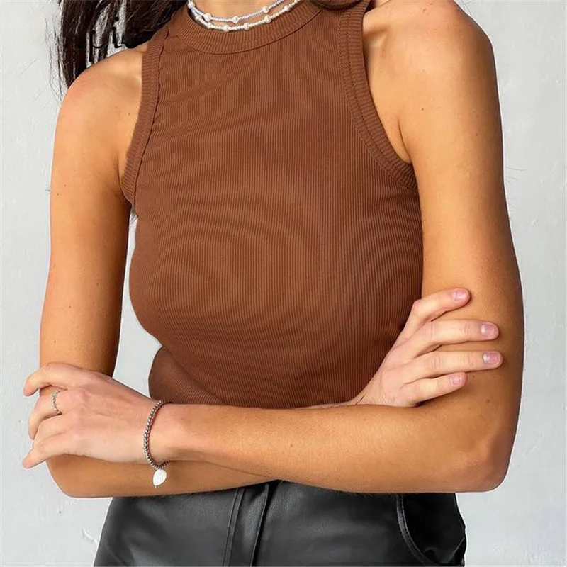Tank Tops Women Yellow Casual Vest Sleeveless Camis Shoulder Women's Tank Top Ribbed Knitted Tops Summer Woman Shirts Tank Top