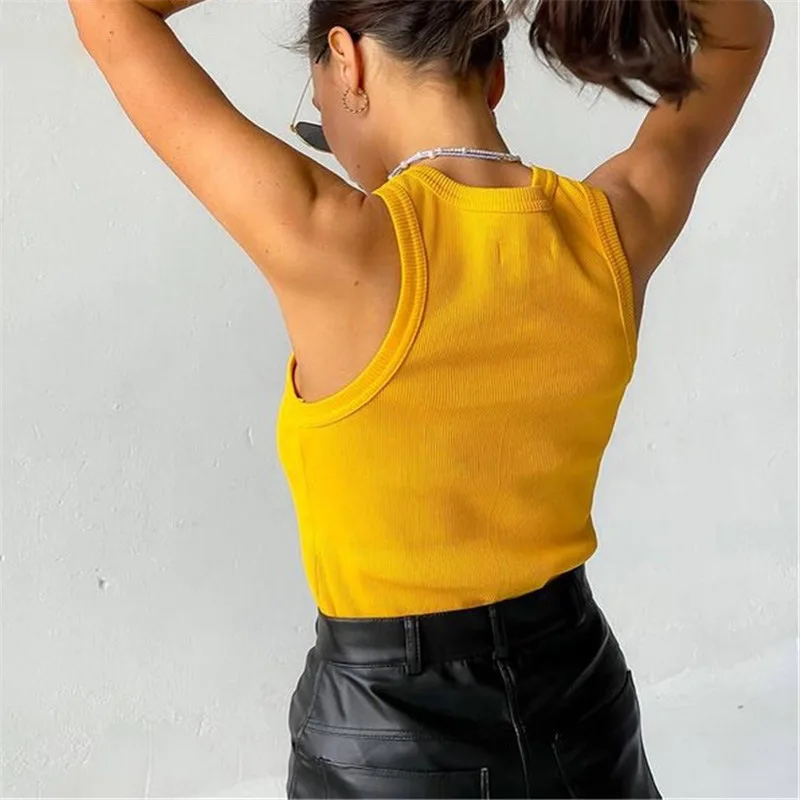 Tank Tops Women Yellow Casual Vest Sleeveless Camis Shoulder Women's Tank Top Ribbed Knitted Tops Summer Woman Shirts Tank Top
