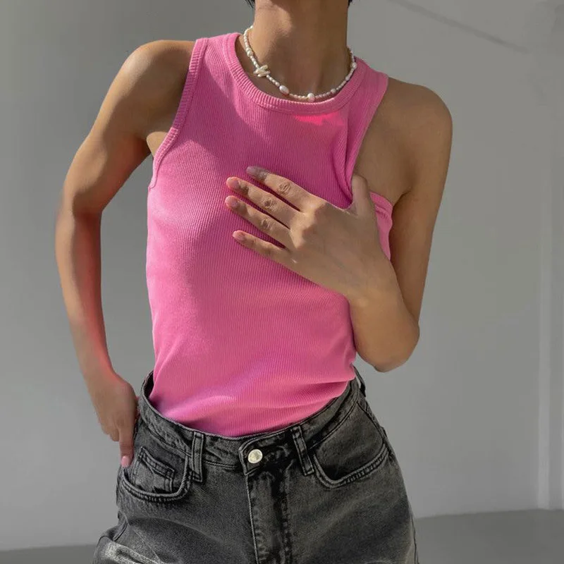 Tank Tops Women Yellow Casual Vest Sleeveless Camis Shoulder Women's Tank Top Ribbed Knitted Tops Summer Woman Shirts Tank Top