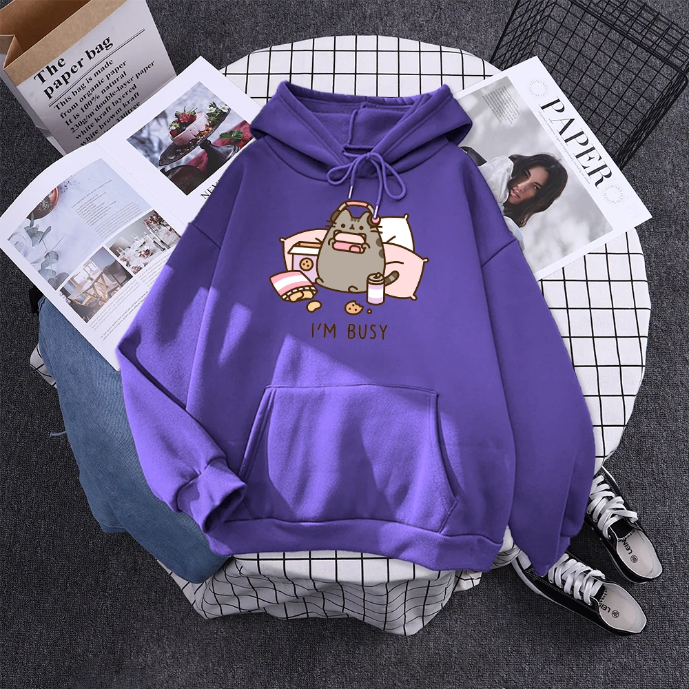 Sorry I'M Busy Cat Playing Games With Headphones Women Hoody Simple Pocket Pullovers Outdoor Soft Sweat Street Casual Female Top