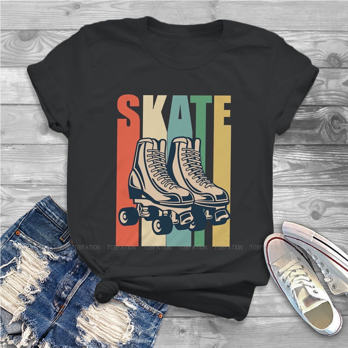 Derby Retro Hipster TShirts Roller Skating Woman Harajuku Fabric Streetwear T Shirt Round Neck 5XL