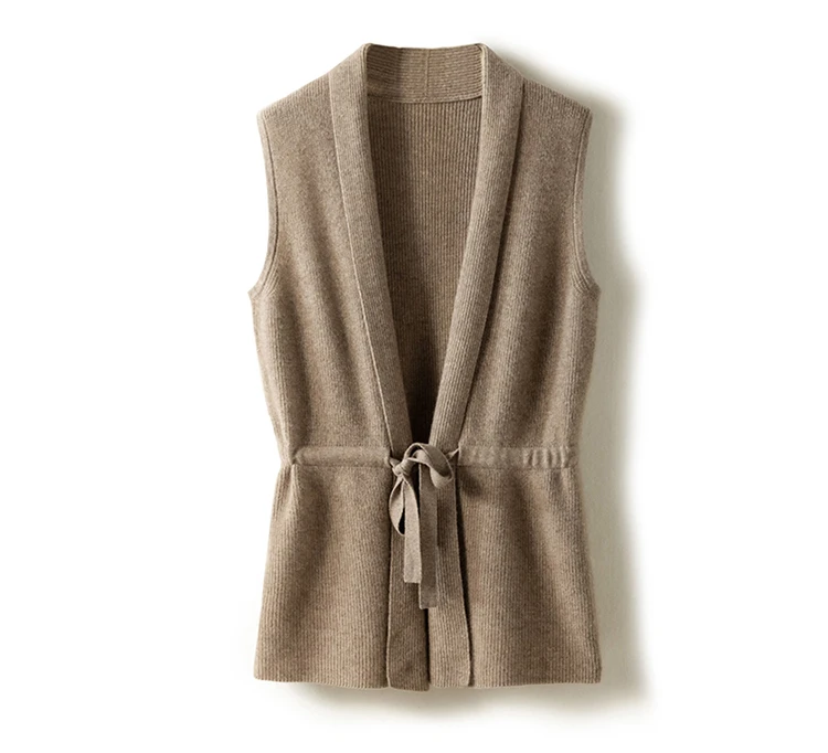 Hot Selling Cashmere Vest Women's V-Neck Solid Color Sleeveless Knitted Cardigan Women's Sweater Loose All-Match 100% Pure Wool