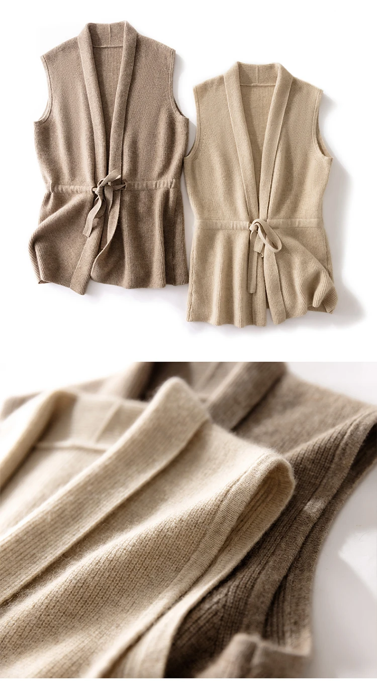 Hot Selling Cashmere Vest Women's V-Neck Solid Color Sleeveless Knitted Cardigan Women's Sweater Loose All-Match 100% Pure Wool