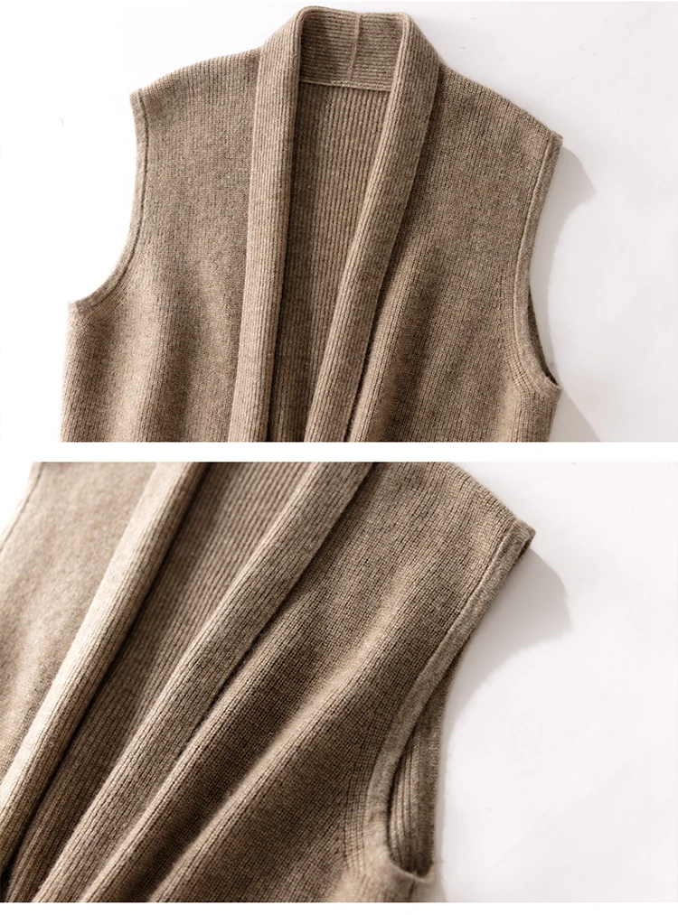 Hot Selling Cashmere Vest Women's V-Neck Solid Color Sleeveless Knitted Cardigan Women's Sweater Loose All-Match 100% Pure Wool