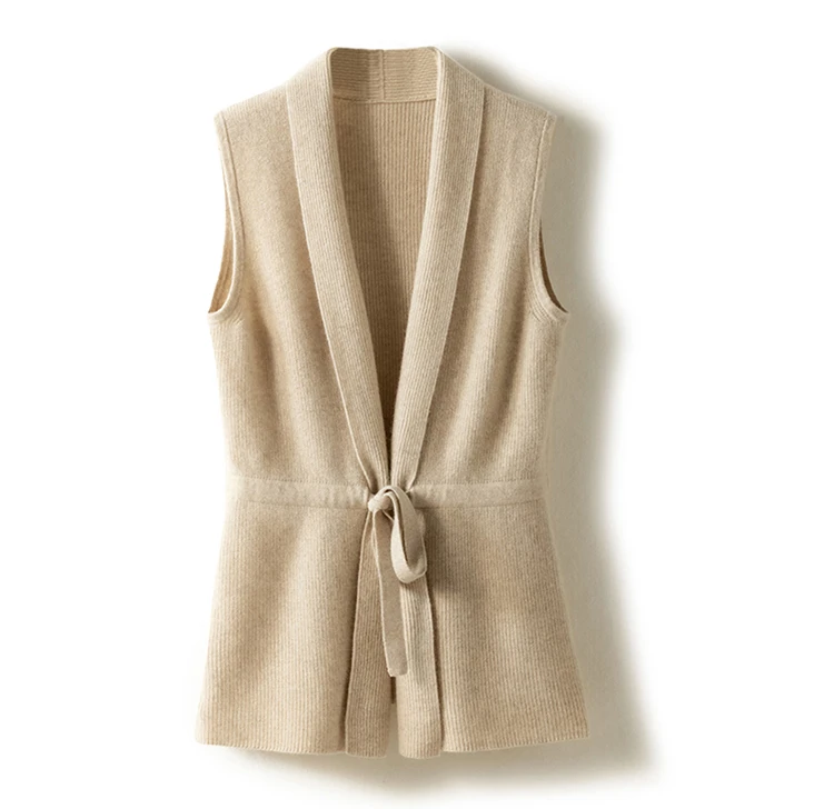 Hot Selling Cashmere Vest Women's V-Neck Solid Color Sleeveless Knitted Cardigan Women's Sweater Loose All-Match 100% Pure Wool
