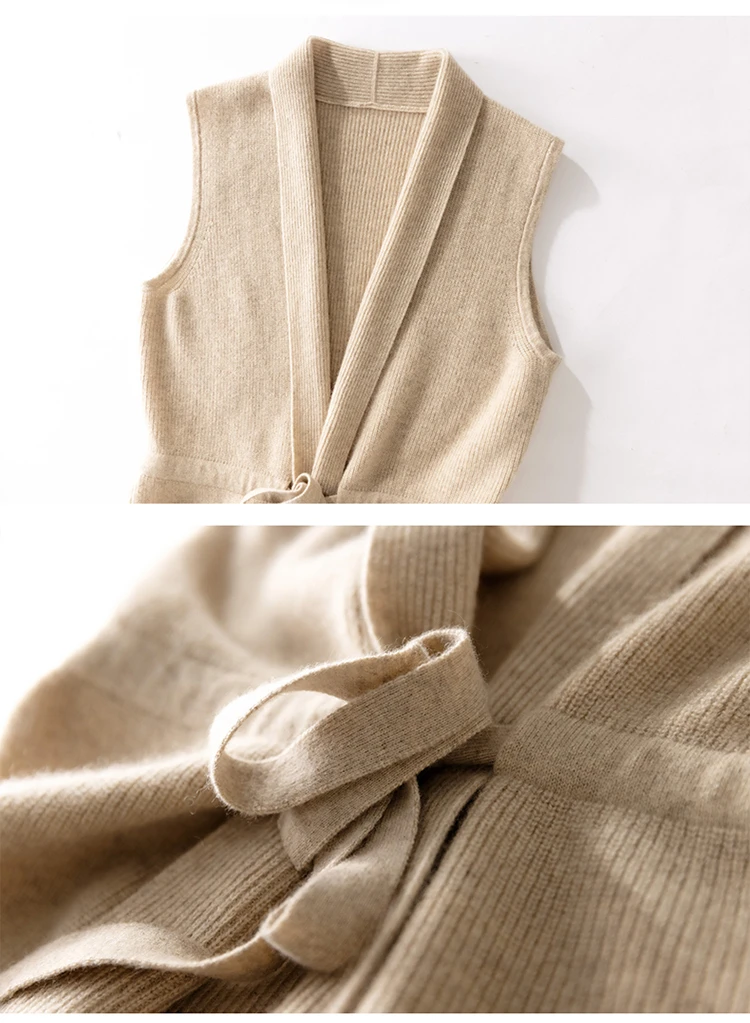 Hot Selling Cashmere Vest Women's V-Neck Solid Color Sleeveless Knitted Cardigan Women's Sweater Loose All-Match 100% Pure Wool