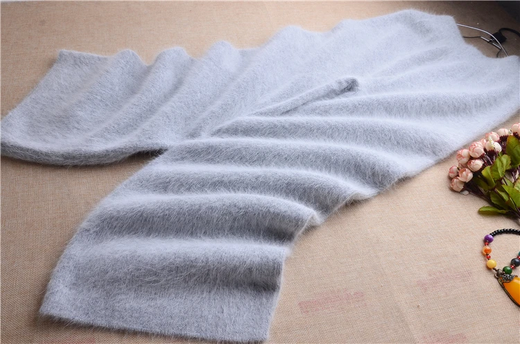 Elegant casual ladies women thicken warm winter mink cashmere loose elastic angora fur knitted trousers pants sweater pull tops